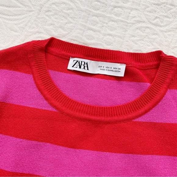 Zara Viral Ribbed Knit Cropped Sweater, Pink / Red‎ Striped - Picture 5 of 6